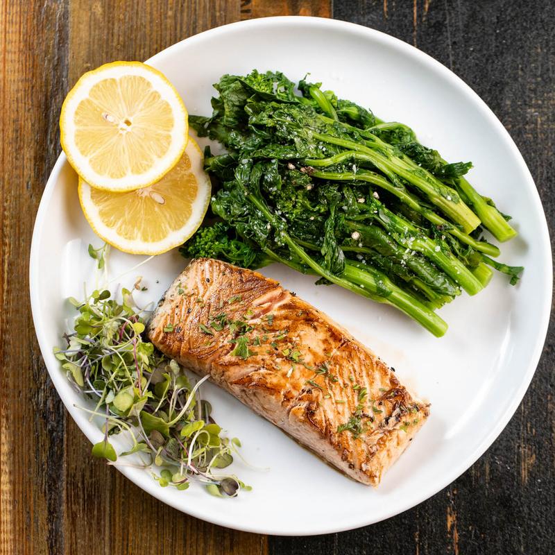 Seared salmon with broccoli rabe and lemon at Harper's