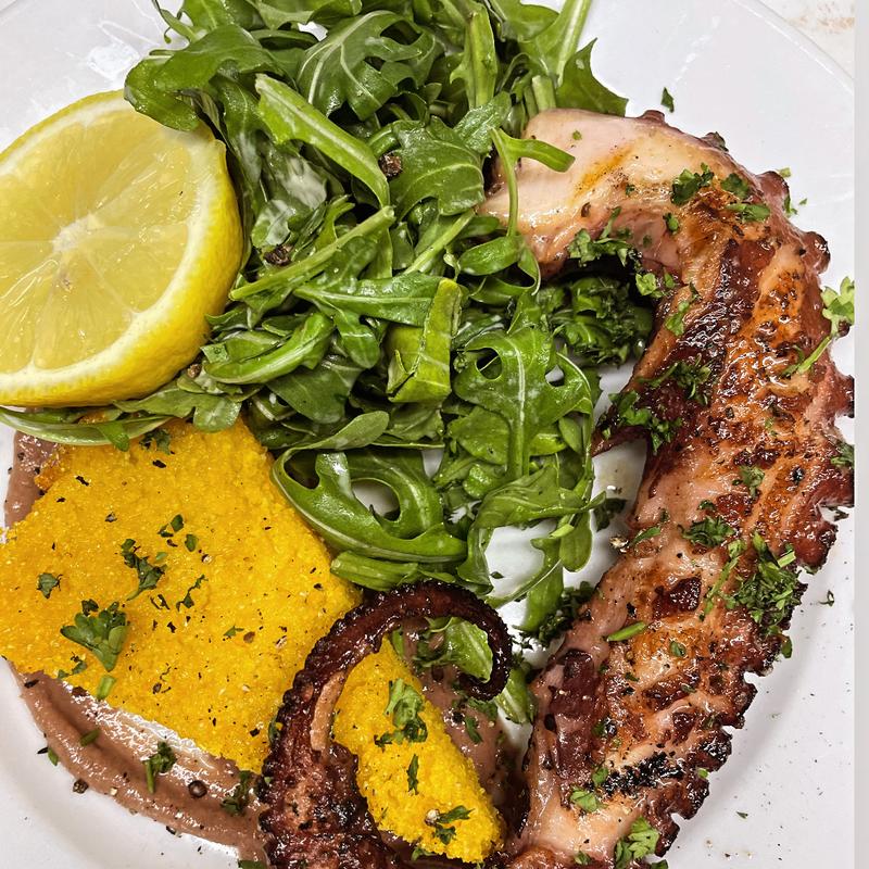 Grilled octopus with polenta and arugula at Harper's